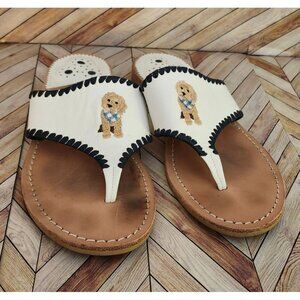 Women Jack Rogers Puppy Dog White Navy Blue Thong Flip Flop Sandals Size 7.5 M